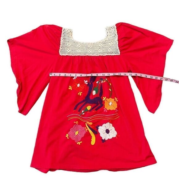Vava by Jo Hon Embroidered Bunny Boho Tunic Top in Red Size Medium - Picture 11 of 14